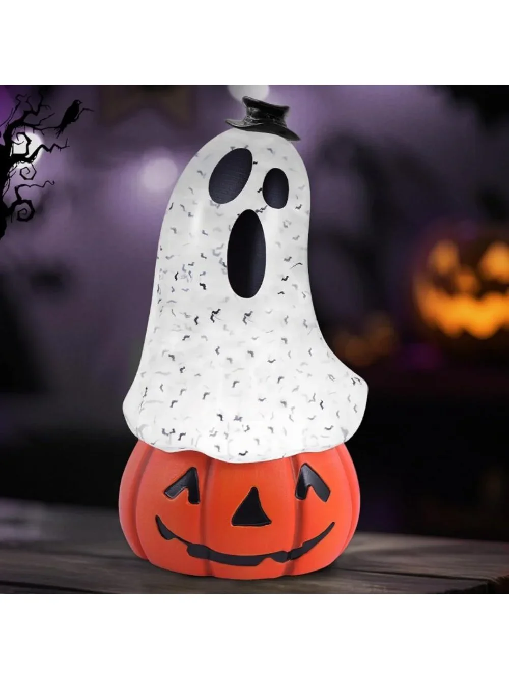 Spooky Halloween Snow Globe Lantern with Ghost & Pumpkin | Musical Glitter Decor